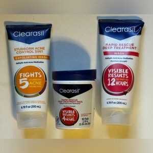Clearasil Rapid Rescue Pads, Exfoliating & Rapid Rescue Wash Stubborn Acne